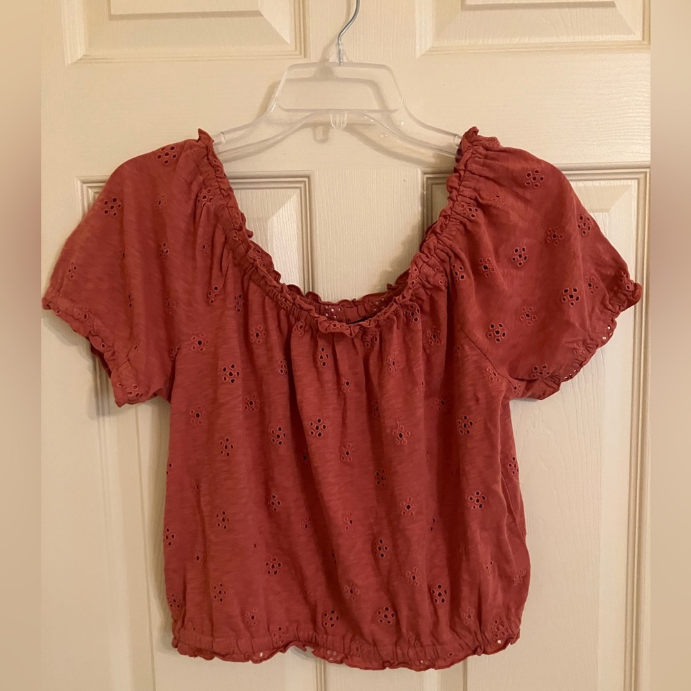 Women’s Eyelet Blouse - Rust Pink